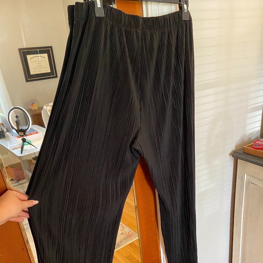 Sanctuary Women's Accordion Pleated Wide/Straight Leg Palazzo Black Pants [XL]